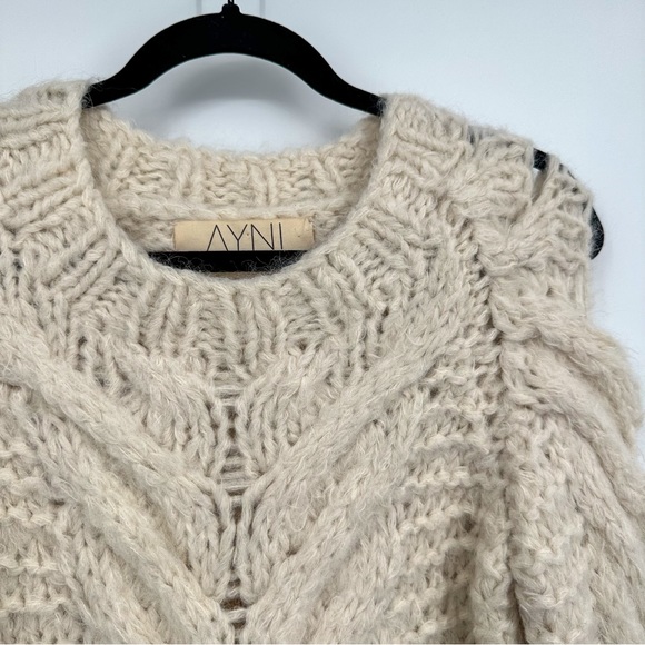 AYNI Revolve Jaqaru Hand Knitted Alpaca Cut Out Sweater In Ivory Cream Women XS - Picture 4 of 7